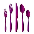 Five-piece stainless steel cutlery set with modern matte purple finish - Purple