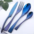 Polished stainless steel 4-piece cutlery set with a vibrant blue purple gradient finish - Blue