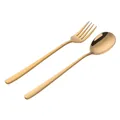Set de couverts minimaliste en acier inoxydable doré avec cuillère ronde et fourchette - Or de Luxe