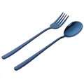 Set cuillère et fourchette en acier inoxydable bleu foncé avec manches longs minimalistes - Bleu
