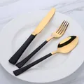 Set de couverts 3 pièces en inox avec têtes dorées et manches noir mat modernes - Ensemble Couteau Fourchette Cuillère / Style Or Noir