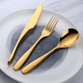 Modern 3-piece cutlery set in polished gold finish with knife, fork, and spoon - Gold Knife Fork Spoon