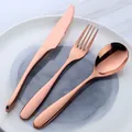 3-piece rose gold stainless steel cutlery set with knife fork and spoon on a white plate - C282 [rose Gold Three-piece Set]
