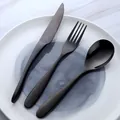 Modern 3-piece black stainless steel cutlery set with steak knife, fork, and spoon - Black Knife Fork Spoon