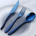 Modern deep blue stainless steel cutlery set including steak knife, fork and spoon - Blue Knife Fork Spoon
