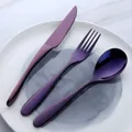 Deep purple stainless steel cutlery set with matte finish including knife fork and spoon - Purple Knife Fork Spoon