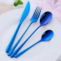 Set posate da 4 pezzi in acciaio inossidabile 304 con finitura blu su piatto bianco - 304 Coreano Coltello Forchetta Cucchiaio Grande Cucchiaino-Blu / Blu