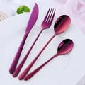 Set posate da 4 pezzi in acciaio inox 304 con sfumatura viola su piatto di porcellana - 304 Coreano Coltello Forchetta Cucchiaio Grande Cucchiaino-Viola / Viola
