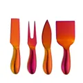 4-piece rainbow gradient stainless steel cheese knife and fork set with ergonomic handles - Four-Piece Set / Magic Red