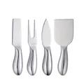 Polished stainless steel 4-piece cheese knife set with ergonomic rounded handles - Four-Piece Set / Natural