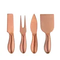 Set of 4 rose gold stainless steel cheese knives with brushed finish on white background - Four-Piece Set / Rose Gold