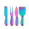 Rainbow plated stainless steel cheese knife and fork 4-piece set with ergonomic handle - Four-Piece Set / AB Color