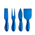 4-piece blue stainless steel cheese knife set with ergonomic handles for serving cheese - Four-Piece Set / Blue