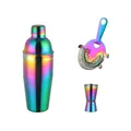 Rainbow plated stainless steel cocktail shaker set with strainer and jigger - Shaker Jigger And Strainer / Holographic Set