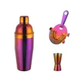 Rainbow finish stainless steel cocktail shaker set with strainer and double jigger - Shaker Jigger And Strainer / Iridescent Red Set