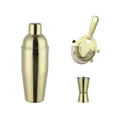Three-piece golden stainless steel cocktail shaker set with strainer and jigger - Champagne Set