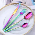Rainbow plated stainless steel flatware set with creative V-shaped handles - AB Color