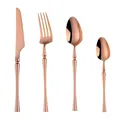 Set posate da 4 pezzi in acciaio inox 304 oro rosa con manici affusolati - Oro rosa