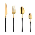Modern 4-piece stainless steel cutlery set in matte black and mirror gold finish - Black Gold