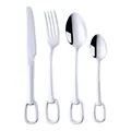 Set di posate da 4 pezzi in acciaio inox lucido con manici a forma di staffa - Naturale