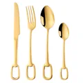 Set posate in acciaio inox 304 oro champagne con manico a morsetto equestre - Oro