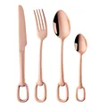 Set posate 4 pezzi in acciaio inossidabile oro rosa con design a forma di staffa - Oro rosa