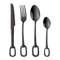 Set di posate 4 pezzi nero in acciaio inossidabile con manico ad anello tipo staffa - Nero