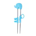 Blaue Kinder-Lernstäbchen aus Edelstahl mit niedlichem Elefanten und Silikonringen - Blauer Elefant (Silberner Körper)
