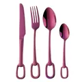 4-piece purple stainless steel cutlery set with unique horsebit design handles - Purple