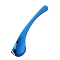 Polished blue stainless steel 2-in-1 salad spork with three prongs and ergonomic handle - Blue