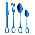 Polished royal blue stainless steel cutlery set with stirrup handle design, 4 pieces - Blue