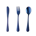 Blue 3-piece stainless steel cutlery set with knife fork and spoon for children - Blue