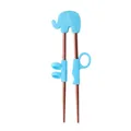 Kinder-Esslernstäbchen aus Edelstahl mit blauem Elefanten und Silikon-Fingerringen - Blauer Elefant (Roségoldener Körper)