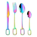 Rainbow iridescent 4-piece stainless steel cutlery set with stirrup handle design - AB Color
