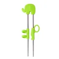 Edelstahl Esslernstäbchen für Kinder mit grünem Silikon-Elefant und Fingerringen - Grüner Elefant (Silberner Körper)