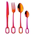 4-piece stainless steel cutlery set with orange-pink gradient and stirrup handle - Magic Red
