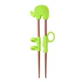 Grüne Elefanten Kinder-Lernstäbchen mit Silikonringen und 304 Edelstahl-Stäben - Grüner Elefant (Roségoldener Körper)