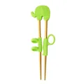 Grüner Elefant Kinder-Lernstäbchen aus Edelstahl mit praktischen Silikon-Fingerringen - Grüner Elefant (Goldener Körper)