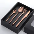 Ménagère 4 pièces en acier inoxydable or rose dans son coffret cadeau noir élégant - Avec Boîte Cadeau / Or rose