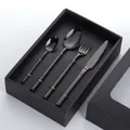 Ménagère 4 pièces en acier inoxydable noir miroir dans son coffret cadeau noir élégant - Avec Boîte Cadeau / Noir