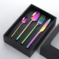 Ménagère 4 pièces en acier inoxydable arc-en-ciel dans un coffret cadeau noir - Avec Boîte Cadeau / Couleur AB