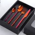 Set de couverts 4 pièces en acier inox arc-en-ciel dans un coffret cadeau noir - Avec Boîte Cadeau / Rouge Magique