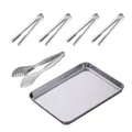 Ensemble de buffet 6 pièces en acier inoxydable avec pinces à aliments et plateau - Plateau Et Pince à Pain Et Pince à Glace (Argent) / Argent