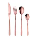 Modern 4-piece rose gold stainless steel cutlery set with ergonomic curved handles - Rose Gold (Knife Fork Spoon Tea Spoon)