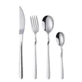 Polished silver stainless steel cutlery set with unique ergonomic wave handle design - Silver (Knife Fork Spoon Tea Spoon)
