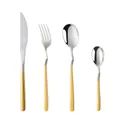 Modern 4-piece stainless steel cutlery set with wavy gold handles and silver mirror finish - Gradient Gold (Knife Fork Spoon Tea Spoon)