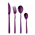 Modern 4-piece purple gradient stainless steel cutlery set with a mirror-polished finish - Purple (Knife Fork Spoon Tea Spoon)