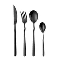 Modern 4-piece black stainless steel cutlery set with V-shaped handles on white background - Black (Knife Fork Spoon Tea Spoon)