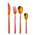 Rainbow gradient stainless steel 4-piece cutlery set with elegant curved handles - Magic Red (Knife Fork Spoon Tea Spoon)