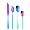 Rainbow gradient stainless steel 4-piece cutlery set with ergonomic handles - Rainbow (Knife Fork Spoon Tea Spoon)
